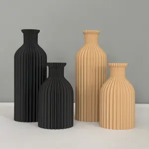 Black Vase, Matte Simple Boho Decorative Flower Vase for Pampas Grass, Home Decor, Table Top Decoration, Modern Aesthetic House Accessories, Geometric Shaped Vase for Living Room, Bedroom, Kitchen, Gifts, Shelf