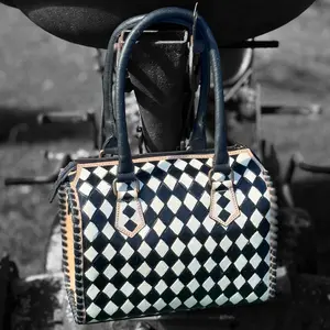 Black and White Speedy Checkered Genuine Western Cowhide Leather Purse