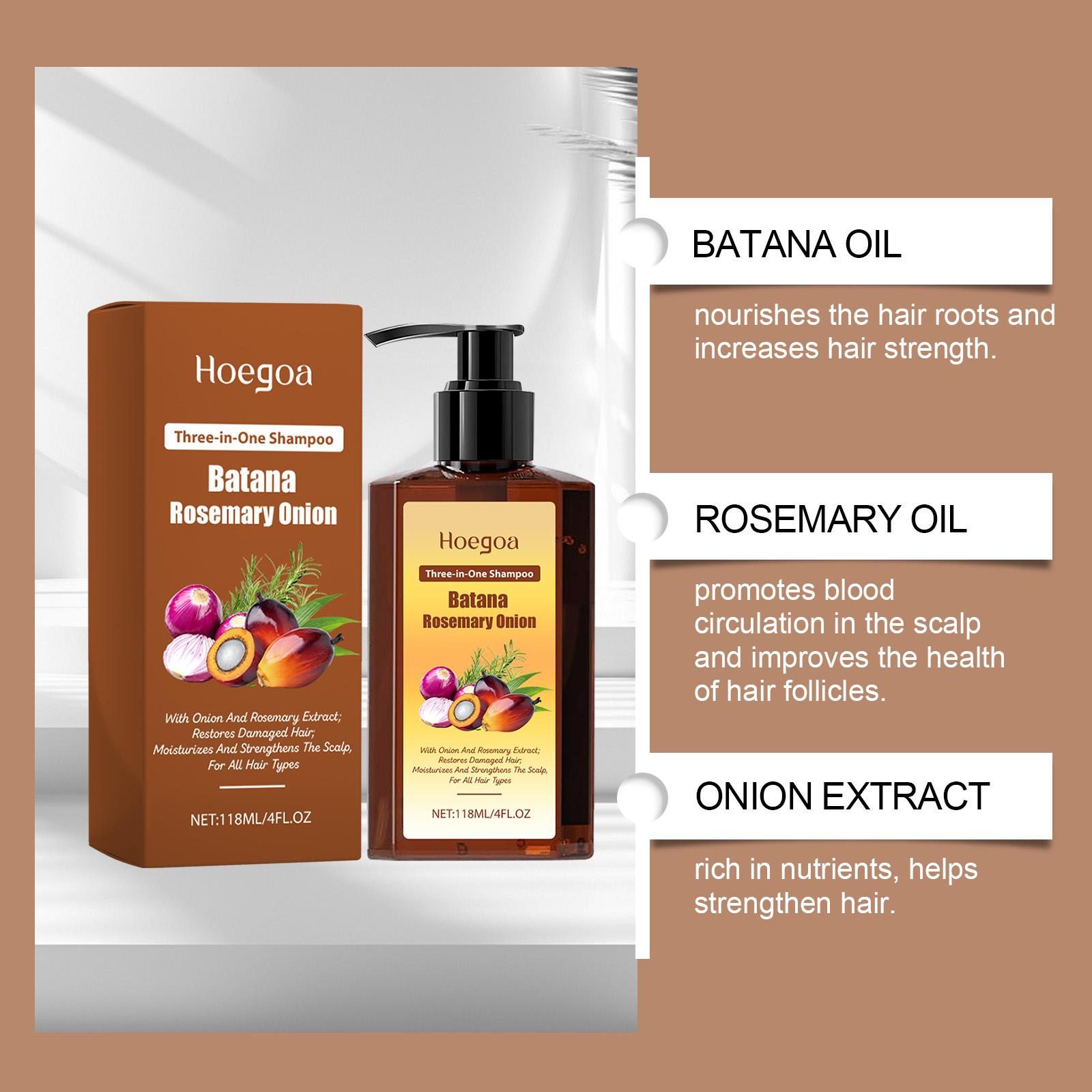 Hoegoa 3-in-1 Nourishing Hair Shampoo with Batana Rosemary Onion for Cleansing Nourishing Moisturizing and Softening Hair 118ml