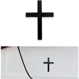 Metal Jesus Christ Cross Badge Stickers, 2.5"×1.8" Alloy 3D Individual Car Cross Sticker, Self Adhesive Scratch Covering Cross Emblem Decal for Car Body Fender Tail (Black)