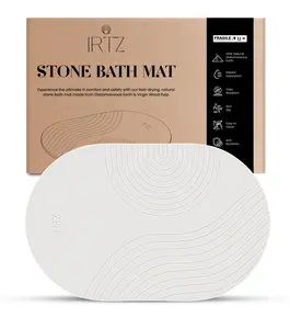 IRTZ Stone Bath Mat, Diatomaceous Earth Bath Mat, Quick Dry, Non-Slip, Super Absorbent & Odor Resistant Shower Mat For Bathroom Kitchen, Easy to Clean (23.7x15.4), Beige