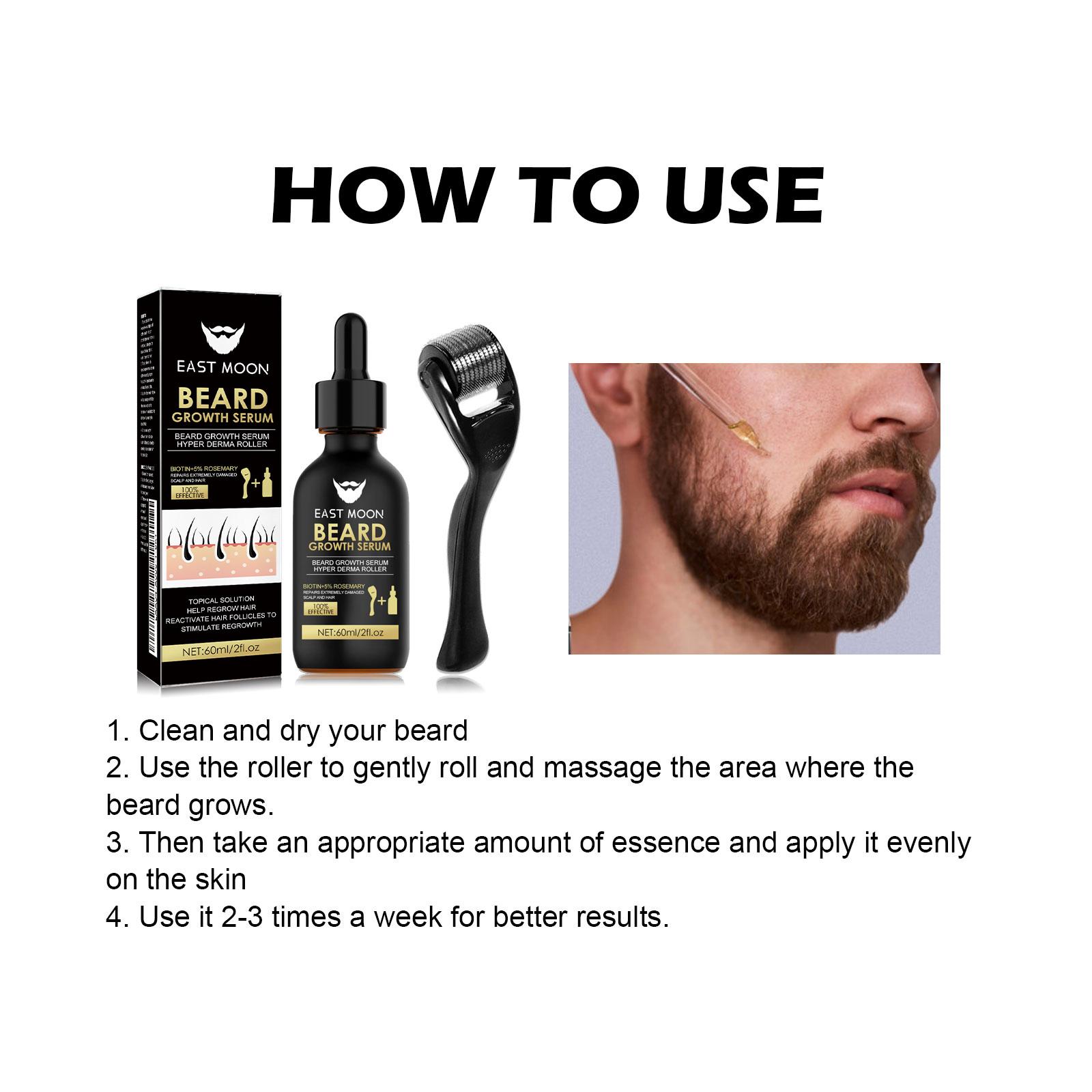 EAST MOON Beard Growth Kit - Serum & Roller Duo for Thicker Facial Hair - Natural Nutrient Oil + 540 Needle Roller - Daily Grooming Essentials for Men,Christmas Gift