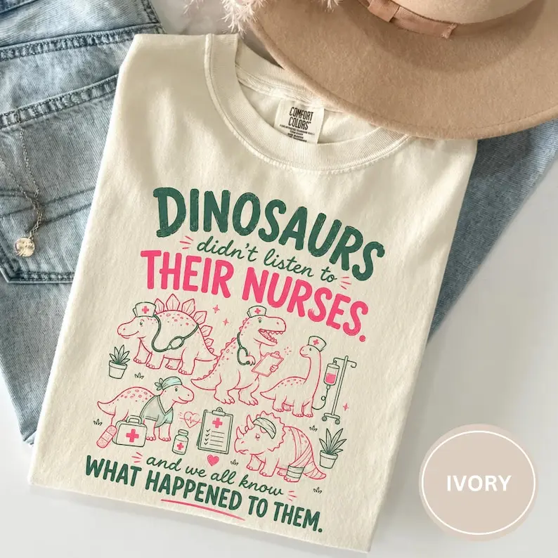 Comfort Colors Dinosaur Their Nurses T-Shirt, Funny Nurse Shirts, Gift for RN, Pediatric Nurse Tee, NICU Nurse Shirt, Nurse Week Gift, Registered Nurse Shirt CNA