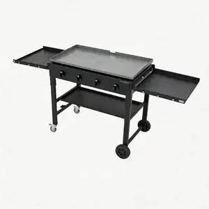 36-Inch Flat Top Gas Griddle, 4-Burner Propane Grill Station (60,000 BTU) with Foldable Shelves & Wheels, Heavy Duty Cast Iron Outdoor Flattop Grill for Backyard BBQ, RV Camping & Pan-Frying