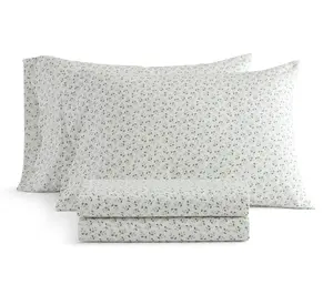 Martha Stewart Kennedy Floral White/Green Cotton Twin Sheet Se