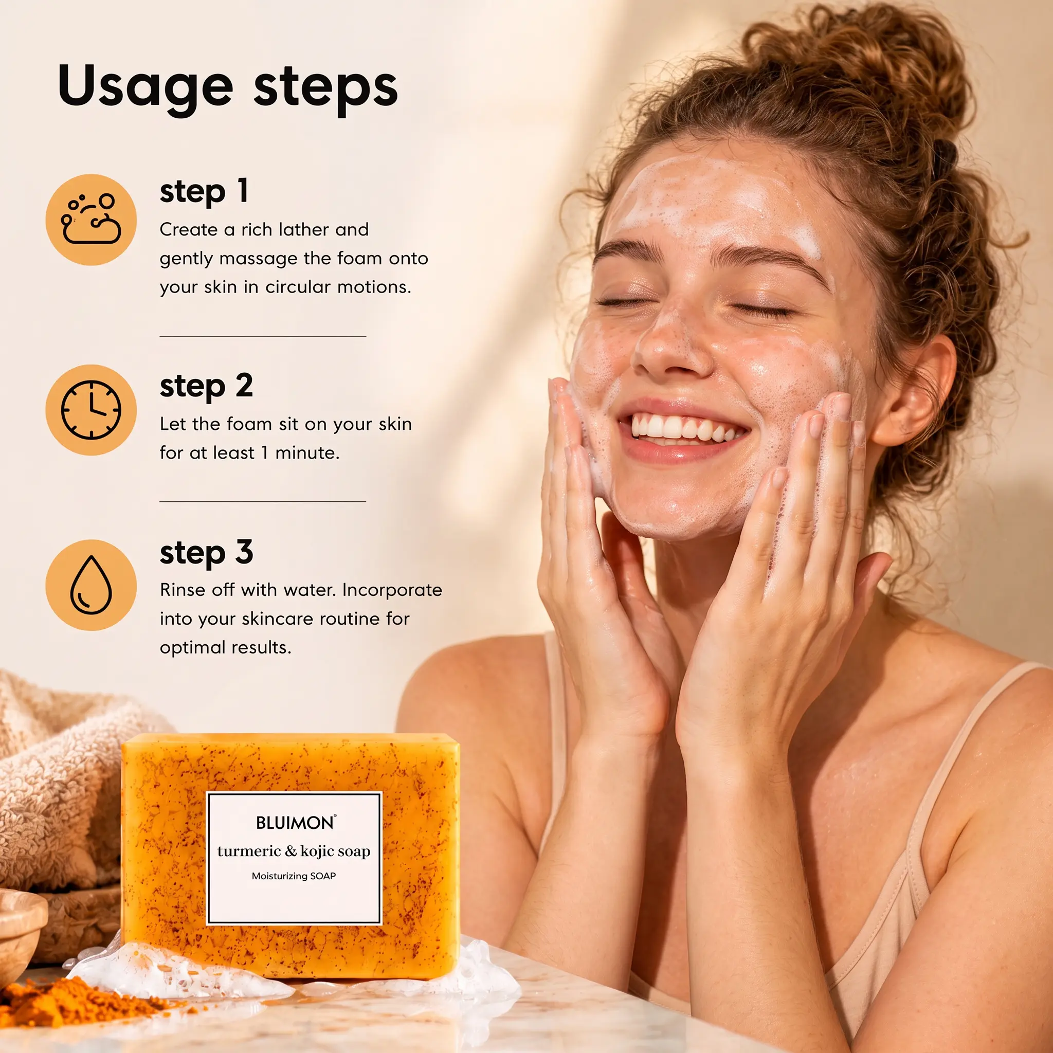 Turmeric Kojic Acid Soap Bar, Brightening Skin, Fade Dark Spots Acne Marks, Deep Cleansing Face & Body Handmade Soap for Hyperpigmentation
