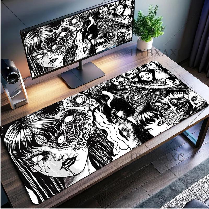 'Black and white Mouse Pad Cute HD branco Desk Pad Extended Gaming Keyboard Mats Large XXL Gamer Collage Horror Anime Mousepad'