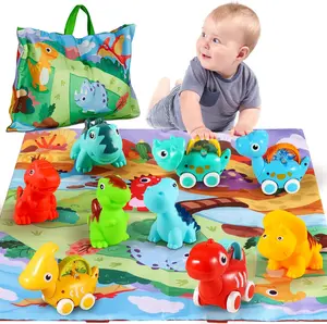 Christmas Gift 7 PCS Dinosaur Toy Cars with Playmat & Storage Bag – Push and Go Baby Toys for 1-2 Year Old Boys – 1st Birthday Gift for Toddlers Ages 12-18 Months