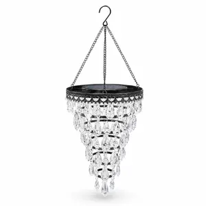 Solar Hanging Crystal Chandelier | Outdoor Garden Decorative Lights with 54 Warm White LEDs, Waterproof, for Garden, Yard, Patio, Gazebo, Party, Wedding