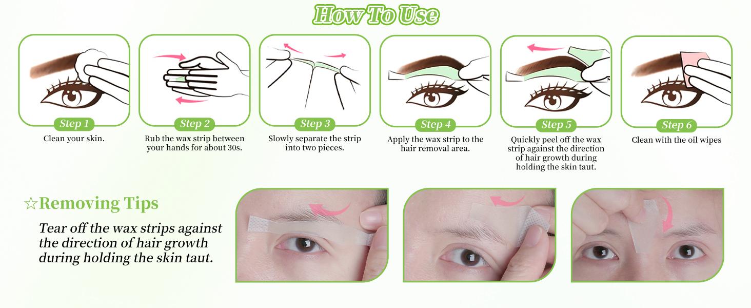 Eyebrow Wax Strips - 56-Strip Eyebrow & Upper Lip Hair Remover with 4 Soothing Wipes | Natural Beeswax Formula | Painless At-Home Hair Removal for Women & Sensitive Skin | Lasts 6 Weeks