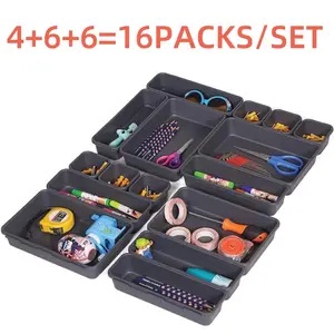 16 Piece Stackable Drawer Organizer Set, Desktop Drawer Dividers, Cosmetic Storage Box, Makeup Tray, Organization Solution