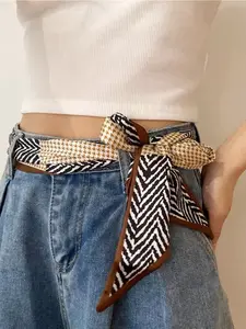 Long Rectangular Silk Scarf Belt for Women, Versatile Thin Hairband for Spring & Autumn, Chic French Style Shirt Ribbon, Scarf Head Wrap