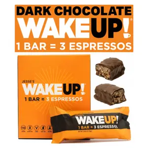 WAKE UP! Caffeinated Chocolate Protein Bars - Gluten Free, Vegan, 350mg Caffeine (1 Bar = 3 Espressos) - Boosts Focus and Clarity - Kosher Ingredients - 6 Pack