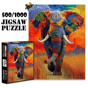 1pc 1000 piece adult puzzle 70x50cm Colorful Patterned Elephant with Ivory Tusks500 pieces paper jigsaw puzzle Shape Recognition Puzzles suitable for DIY creative games for adults and families, birthday and holiday stress reli