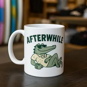 Afterwhile Crocodile Mug, Funny Southern Coffee Cup 11oz 15oz, Retro Gator Humor Gift For Him, Beach Vibes Animal Lover Cup  Drinkware