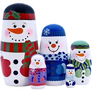 Russian Nestingdolls, Handmade Wooden Matryoshkadoll Cute Snowman Russiandoll Set for Adults Christmas Birthday Gift Party Decorations