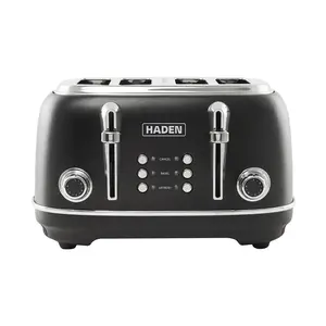 Haden Heritage 4 Slice Wide Slot Stainless Steel Toaster, Black & Chrome
