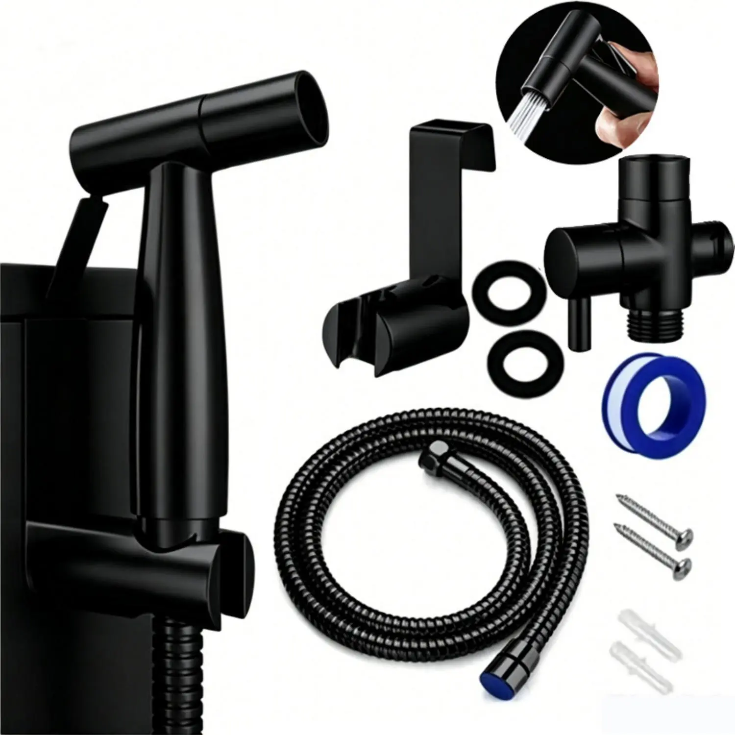 Matte Black Handheld Toilet Bidet Sprayer 1 Pack - Adjustable Water Pressure Control, Stainless Steel Brushed Nickel Finish, Bidet Hose for Feminine Wash & Baby Cloth Diaper Cleaning