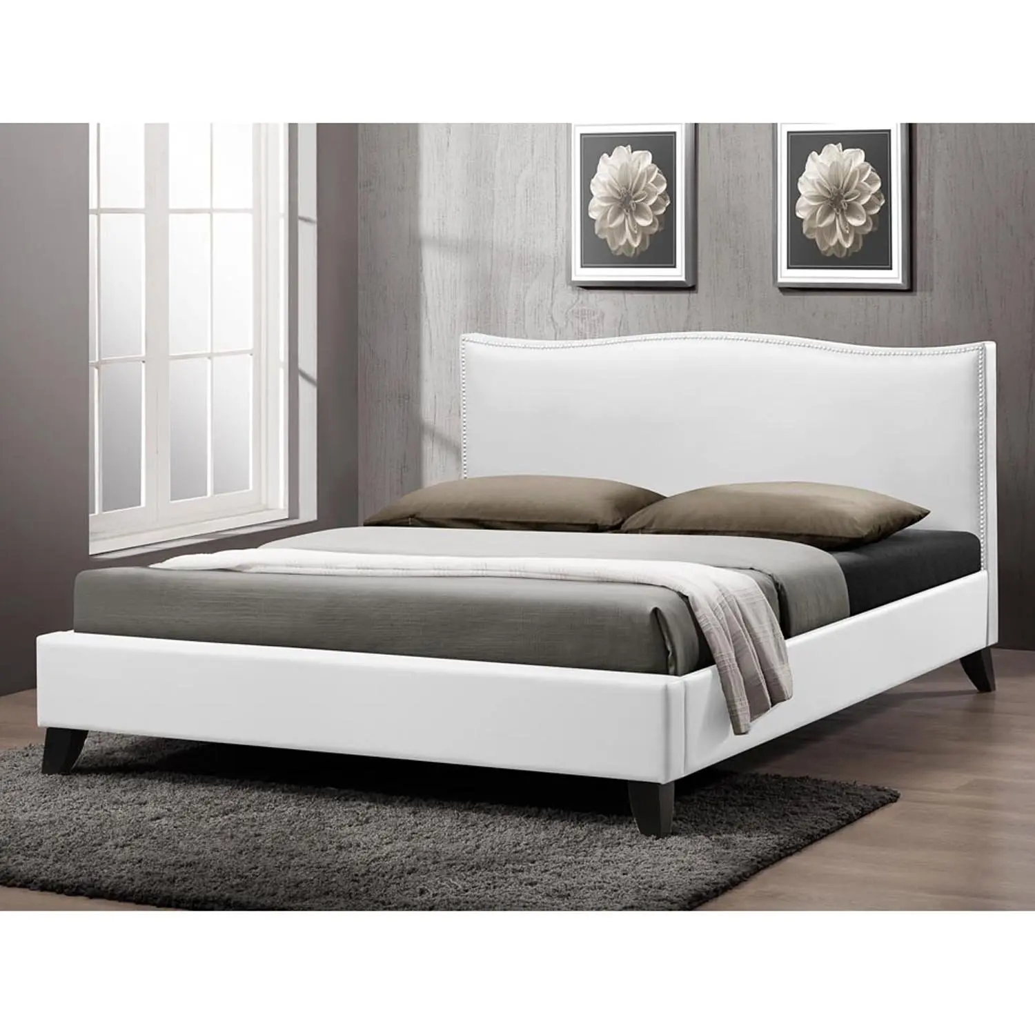 Baxton Studio Battersby Modern Bed with Upholstered Headboard, Queen, White Baxton Studio