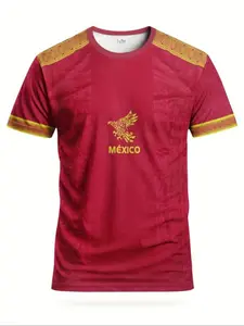 Men's Mexico Football Jersey with Cartoon Pattern, Comfortable Sporty Long Sleeve Shirt, Casual Breathable Round Neck Top for All Seasons