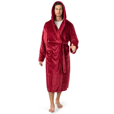 PAVILIA Men's Hooded Fleece Bathrobe - Plush Long Loungewear Robe with Pockets and Satin Trim