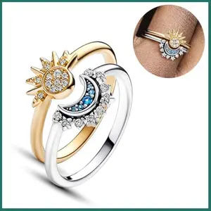 Sparkling Sun and Moon Adjustable Couple Rings CZ Open Promise Ring 2024 New Style Stackable Engagement Jewelry Day Gift