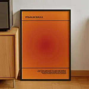 Mid Century Modern Orange Art Print, Abstract Christian Home Decor, Christian Poster, Psalm 84:11