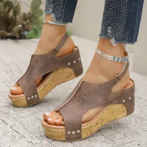 Women's Fashion Wedge Sandals Comfortable Chunky-Soled Outdoor Sandals Breathable Beach Sandals