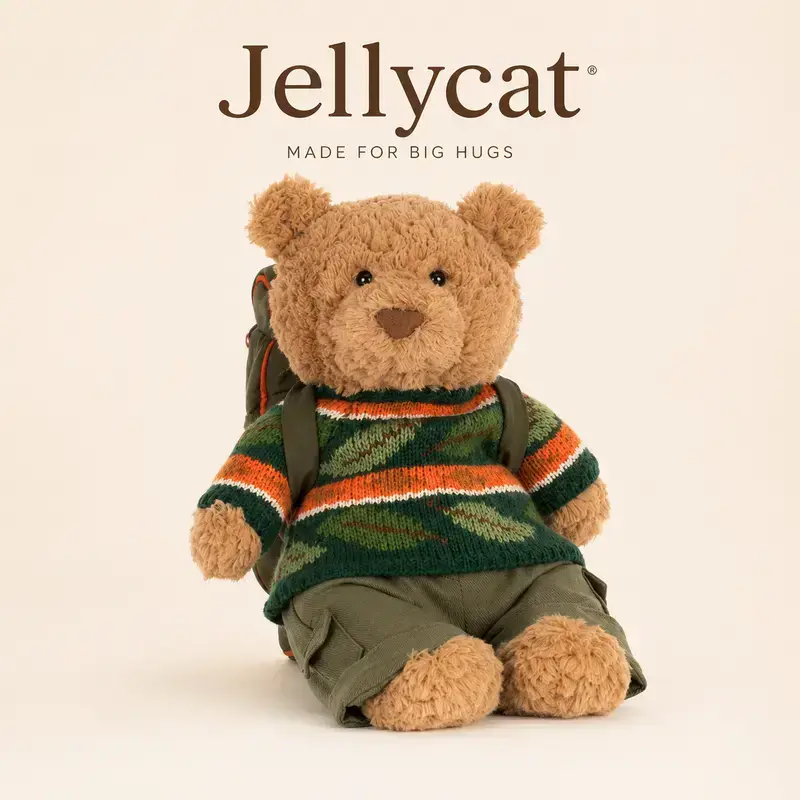 Jellycat Bartholomew Bear Plush Hiking Edition – Soft Teddy Bear with Backpack, Cozy Collectible Plush Gift for Plush Lovers