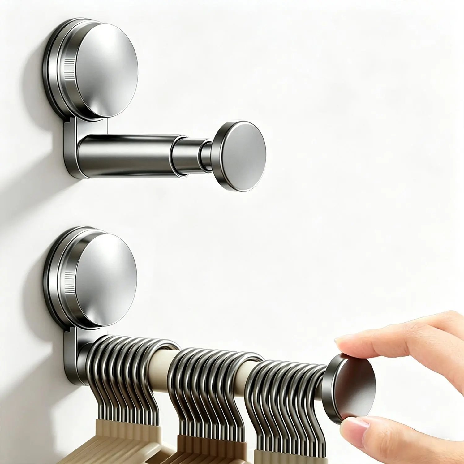 Smooth Sturdy Plastic Hangable Hanger Organizer Stacker, 2/4-Pack Suction Cup Self-Adhesive Extendable Wall-Mounted Garment Rack, Space-Saving Clothes Storage Holder for Closet, Laundry Room by summerwins, Telescopic Rod