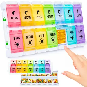 Upgrade Weekly Pill Organizer 2 Times a Day Easy Fill Design, 7 Day Pill Box am pm with Push Button, Large Compartment, Morning Night Pill Holder 14 Day for Fish Oil/Supplements Healthcare Aid