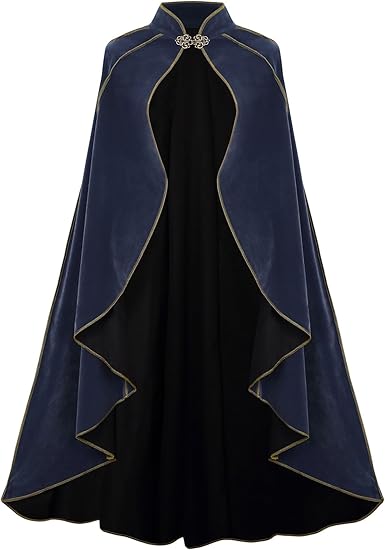 Women's Medieval Cloak Stand Collar Deluxe Velvet Gold Trim Renaissance Cape for Adult