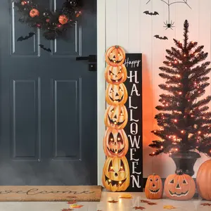 Glitzhome 42"H Lighted Halloween Wooden Stacked Pumpkins Porch Sign with Timer