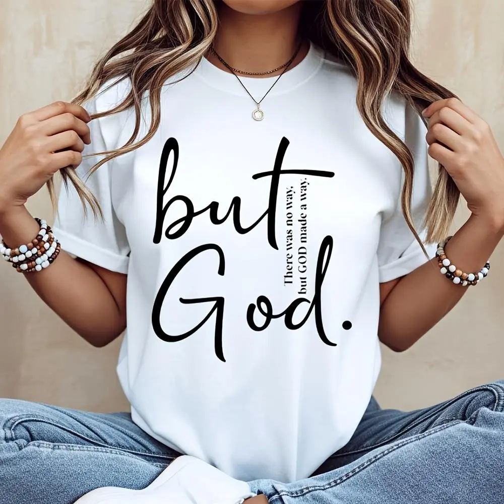 But God There Was No Way Print, Neck Drop Shoulder T-Shirt, Christian Faith Religious Theme, Church Worship Daily Casual Wear