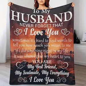 Husband Letter Print Soft Blanket, Heartfelt Gift Blanket, Air Conditioned Room Blanket, Warm Nap Blanket for Home Office Camping Travel, Gift for Husband