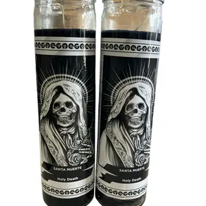Santa Muerte (2) glass black candles Santeria Ifa OSHA Palo Santo Decor Ornaments Decoration