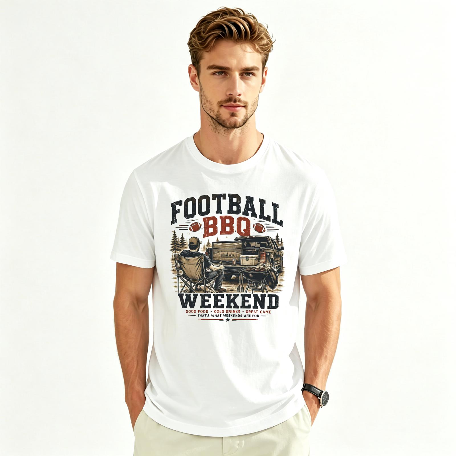 Men's Vintage Print Short-Sleeve Casual Football Tailgate Tee - Breathable Soft Cotton Unisex Menswear Top for Game Day BBQ Parties