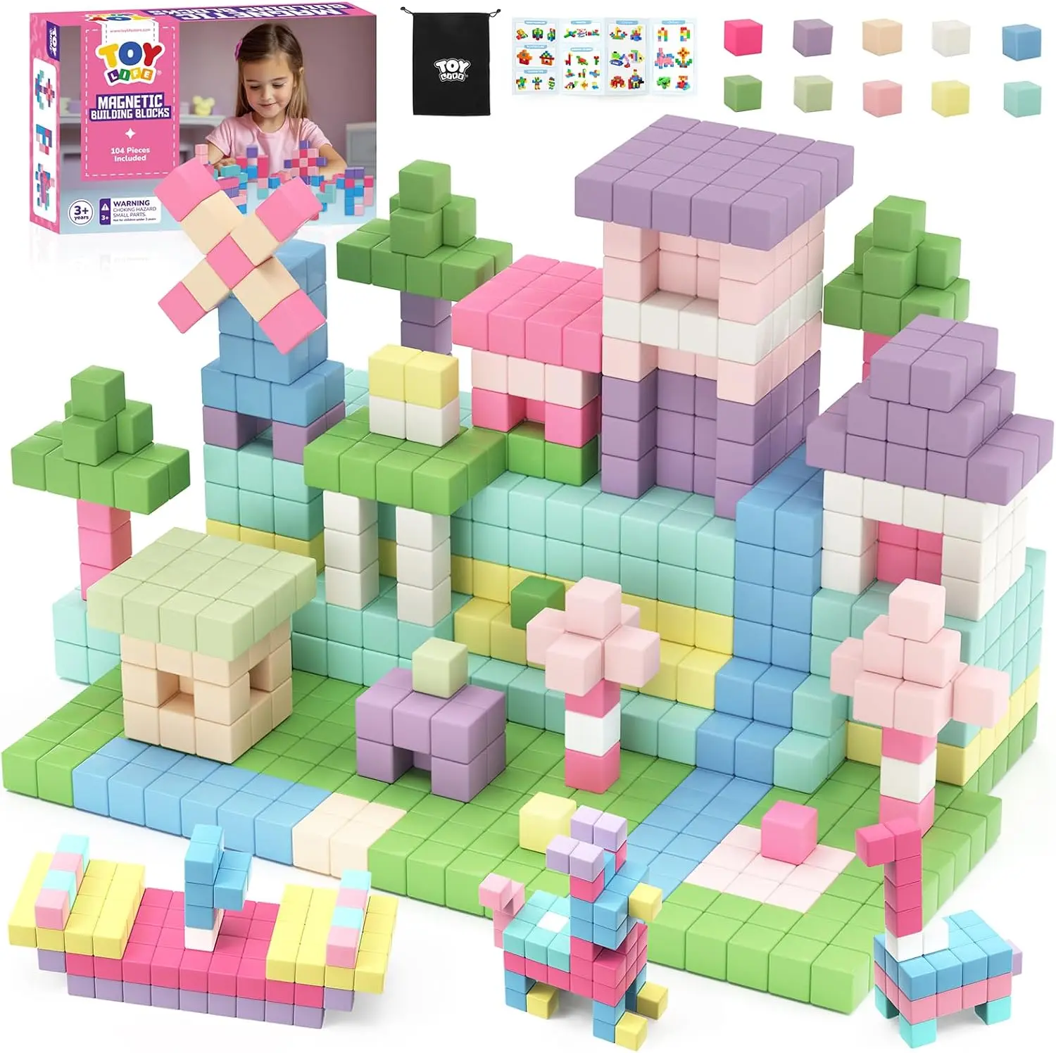 TOY LIFE Pastel Magnetic Cubes 104 Pcs, 3D Building Blocks STEM Toys for Kids Ages 3-8, Safe Non-Toxic Strong Magnet Sensory Toys, Birthday Gifts for Toddlers Boys Girls