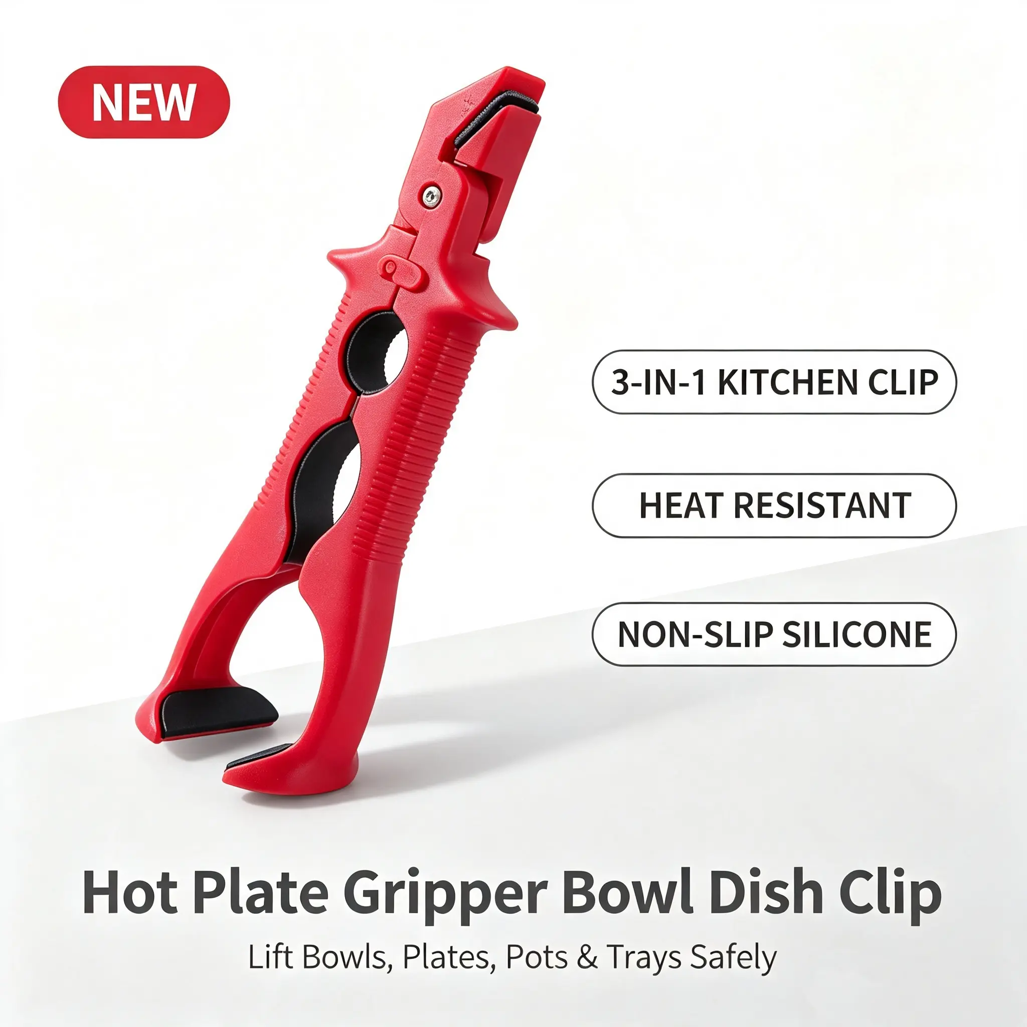 3-in-1 Hot Plate Gripper, Heat-Resistant Bowl and Dish Clip, Silicone Non-Slip Plate Grabber for Kitchen, Microwave, Oven, Steamer