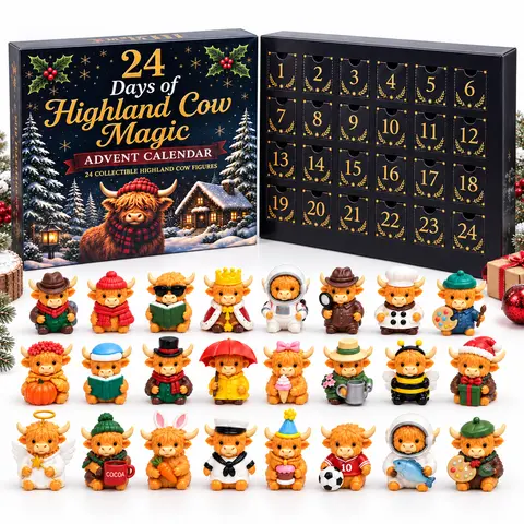 24-Day Highland Cow Advent Calendar - Christmas Countdown Gift Box with Collectible Mini Figurines, Festive Holiday Home Decor Toy Set, Ideal Present for Kids & Cow Enthusiasts
