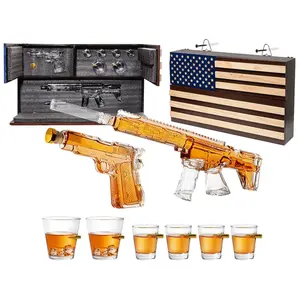AR15 Whiskey Gun Decanter Flag Set - 1000ml Rifle & Pistol Set - Hanging Storage American Flag Gift Box & Bullet Glasses & Shot Glass, Great Gift - Army, Navy, Marine, Veterans & Gun Enthusiasts Gifts