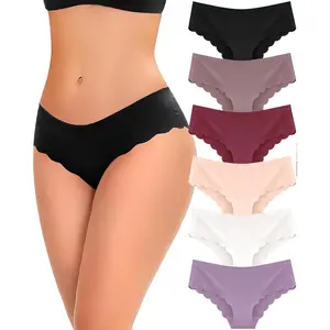 Women's 6-Pack Seamless Casual Underwear Briefs, Low-Rise Hipster with Wave Edge, No-Show Bikini, Cheeky Fit, Multi-Size S-XL, Basic Black Minimalist Underwear, Bridal Lingerie Option, Casual Underwear Brief
