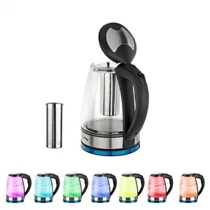 1.8L Electric Glass Kettle LED Lighting BPA-Free Water Boiler with Auto Shut-Off US Plug 7 Color Options Fast Boiling 360° Rotating Base Stylish Design