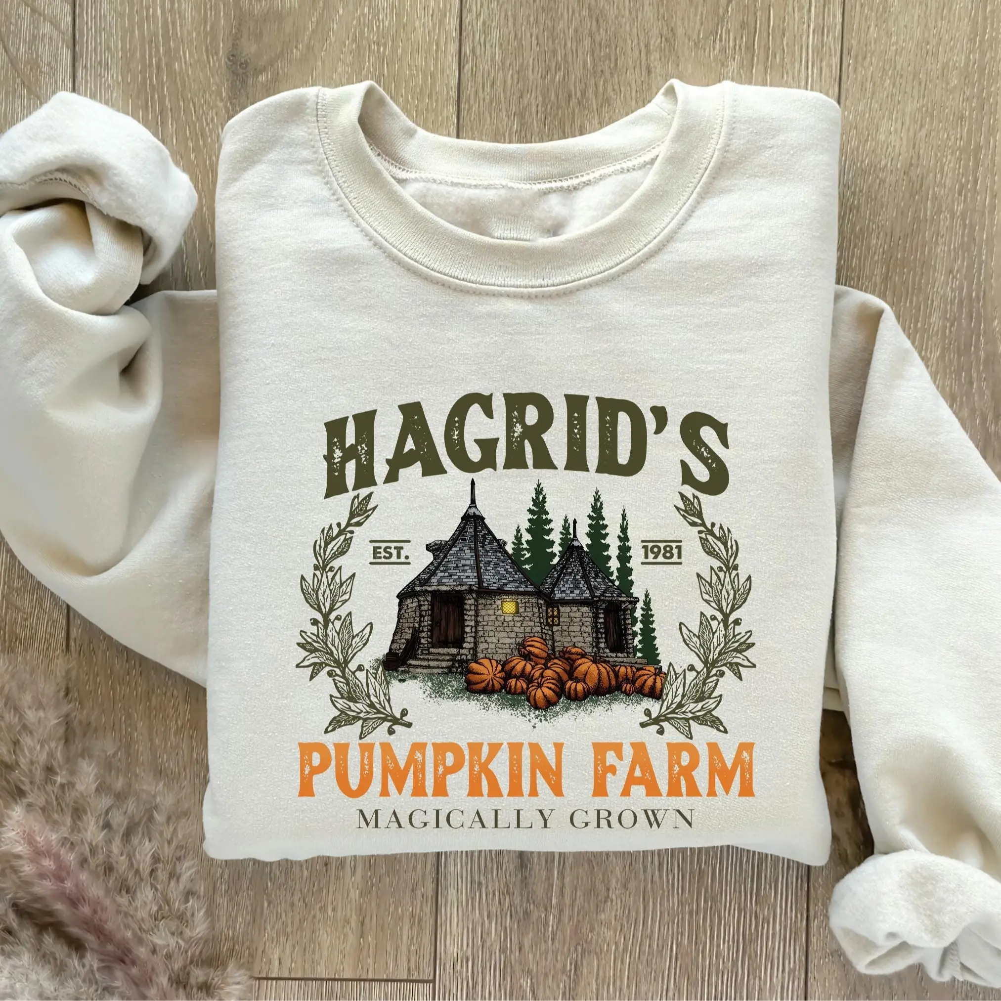 Hagrid's Pumpkin Patch Sweater Pumpkin Farm Crewneck Potter Book Christmas Birthday Gift Potterhead Fan Autumn Fall Halloween Unisex Cotton Crewneck Sweatshirt - Fabric