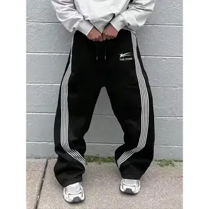 Men's Letter & Stars & Striped Print Drawstring Waist Sweatpants, Regular Fit Casual Street Elastic Waist Pants for Fall & Winter, Men's Trousers for Daily Wear, Sports Bottoms