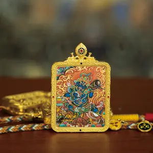 Black & Yellow Zambala Thangka Pendant God of Wealth for Fast Luck & Steady Abundance Gift