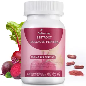 Velisunna 750 mg Beetroot + Collagen Peptides Vegan Capsules ｜ For Circulation Support, Skin Glow & Joint Comfort, Daily Energy Boost in One ｜ Clean Non-GMO Formula ｜ 60 Capsules, 30-Day Supply For Men & Women Healthcare Edible