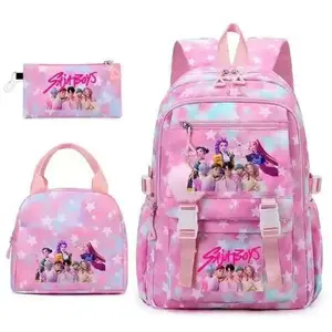 K-Pop Inspired 3-Piece School Backpack Setfor Girls Teens, Back to School Pink StarBackpack with Lunch Bag Pencil Pouch,15.6in Laptop Bag, Cute Cartoon Anime StyleShoulder Bag for Girls, Back to School TravelBirthday Gift