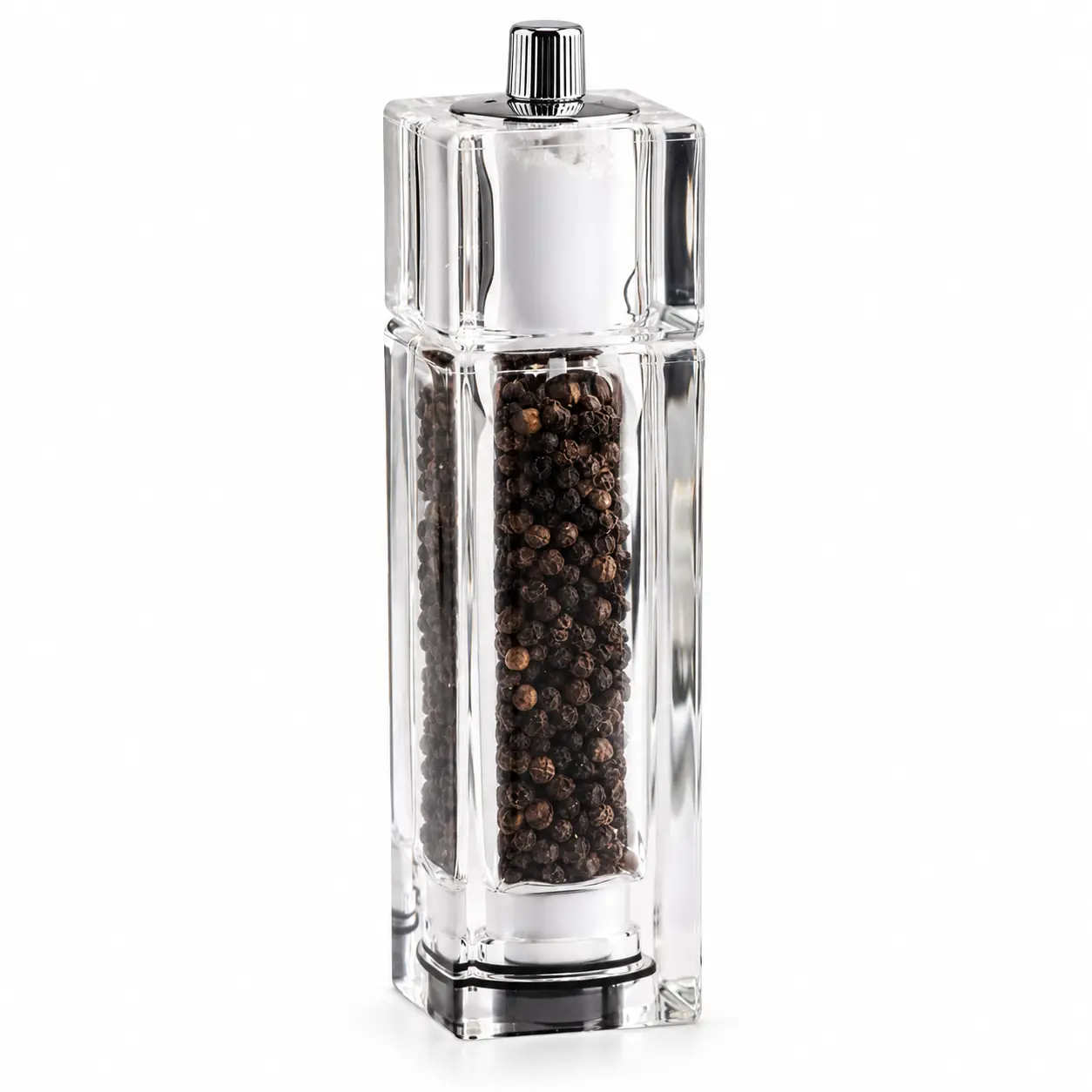 Clear Manual Salt & Pepper Grinder, Adjustable Coarseness Refillable Pepper Mill, Modern Kitchen Seasoning Grinder for Cooking, BBQ & Dining