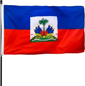 3x5 Ft Rectangular Haitian Flag - Full Size, Durable Waterproof, Lightweight Glossy Polyester, Fade-Resistant, Double-Sided, Brass Grommets, Canvas Header - Valentine’s Day Party Decorations Banners, Outdoor Home Supplies